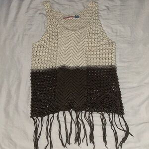 Vintage Havana Cream and Gray Fringe Tank Top